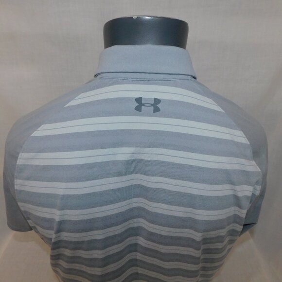 Under Armour Mens L Gray Striped Threadborne Boundless  golf Polo Shirt - Picture 7 of 9